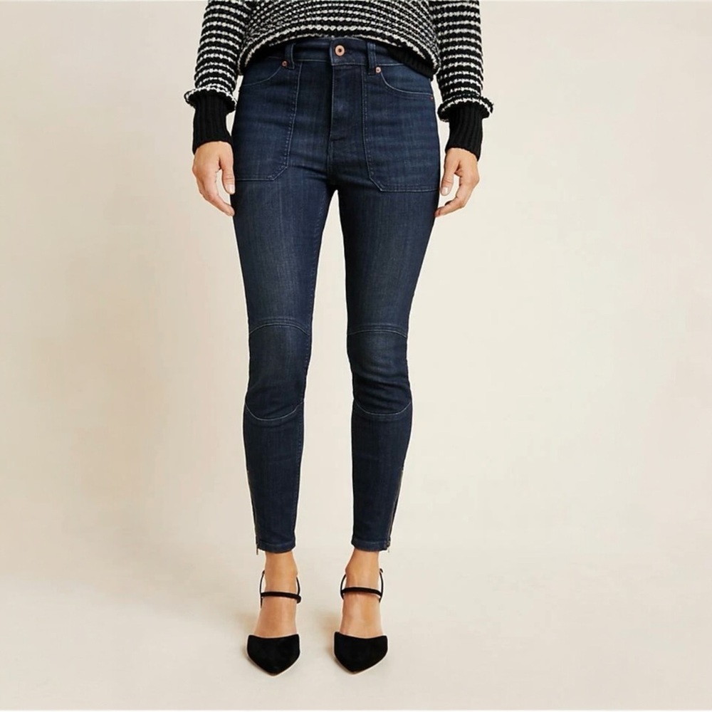 NEW Anthropologie Pilcro High Rise Moto Jean in Dk Wash Size 28